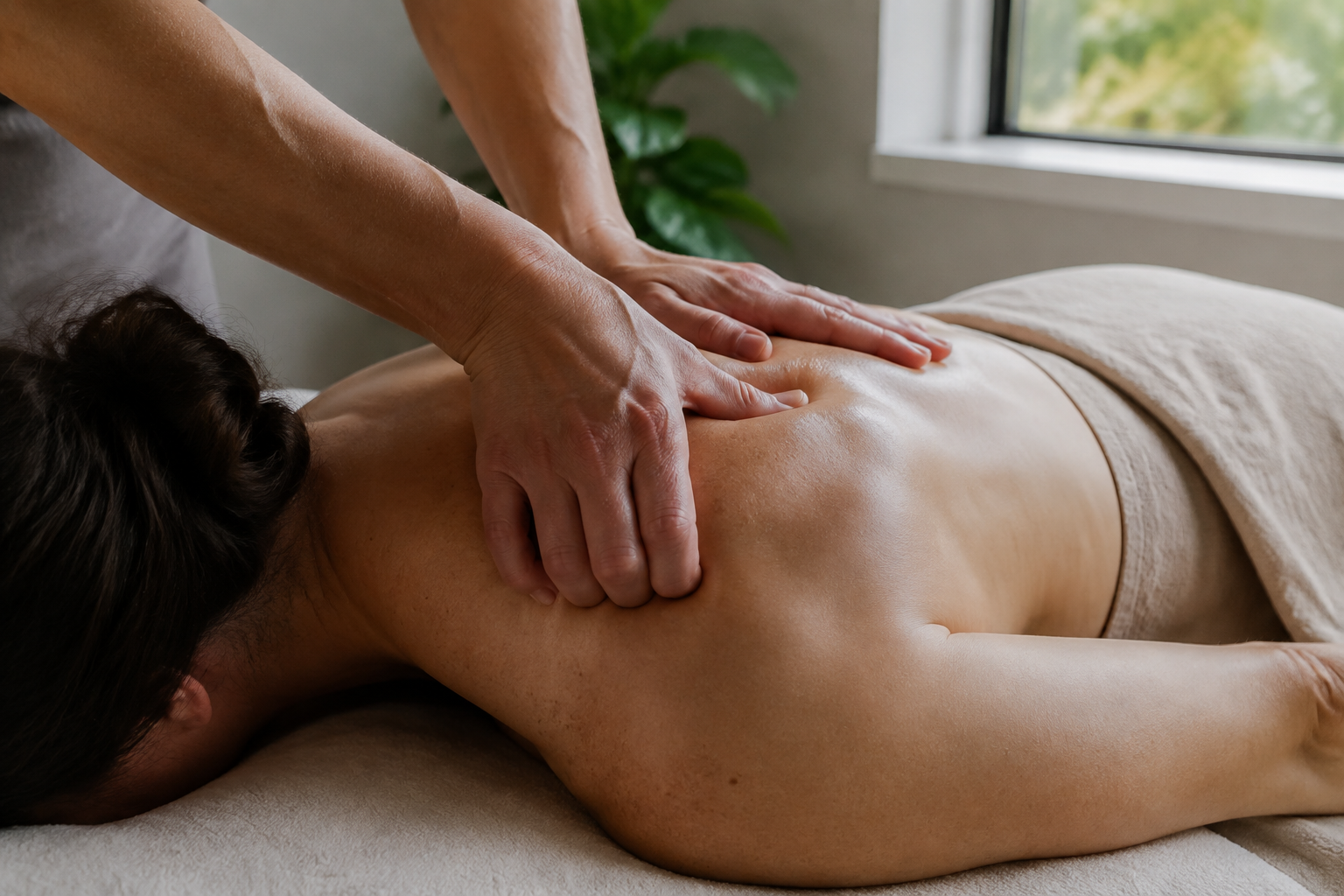 Massage treatment in a calm, light-filled room